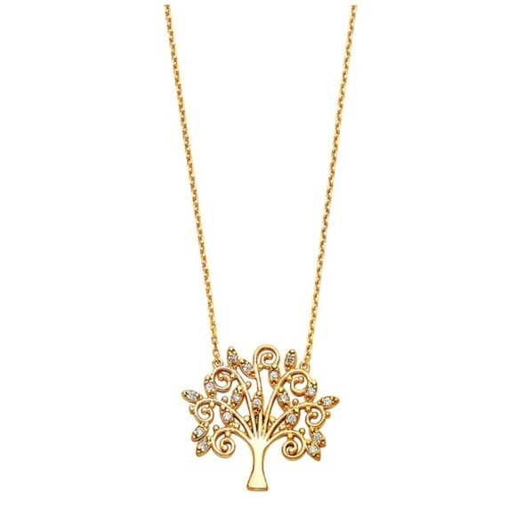 14k Yellow Gold Cz Magic Tree Necklace - 17+1"